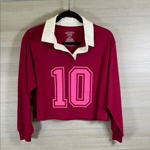 Mighty Fine NEW Collegiate Cropped Long Sleeve #10 Polo Raspberry Size Small
